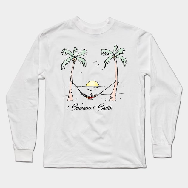 Summer Smile Tropical Beach Long Sleeve T-Shirt by okpinsArtDesign